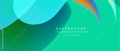 Abstract fluid shapes, vibrant teal hues dominate. Gradient colors blend smoothly, creating dynamic background design. Text reads background design.