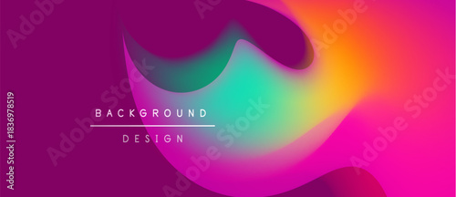 Abstract fluid shapes blend vibrant colors. Gradient background creates dynamic visual effect. Text reads background design.