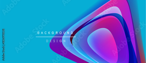 Abstract vibrant design. Overlapping shapes create dynamic visual effect. Blue, purple, magenta hues dominate composition. Modern aesthetic.