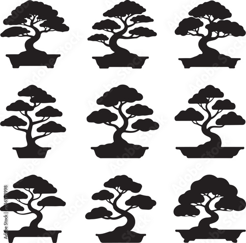 Bonsai Tree Collection Silhouette Set Vector Illustration Graphic Design Art