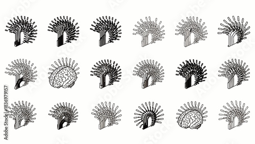 Abstract representation of a human brain with intricate neural pathways and creative ideas radiating outwards in a stylized design.