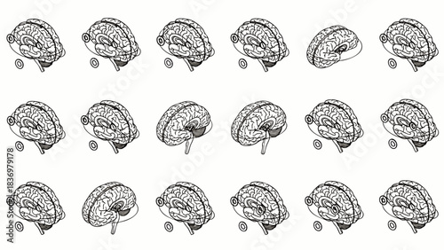 Detailed anatomical illustrations showcase the complex structures of the human brain in a scientific and educational presentation.