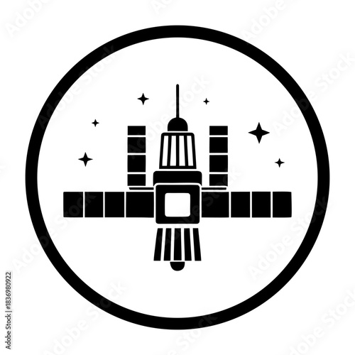 Space Station Icon for Research Base on White Background.