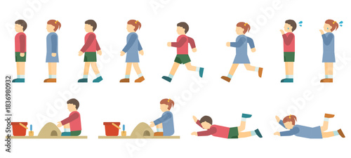 フラットイラスト：小さい子供(サイド)