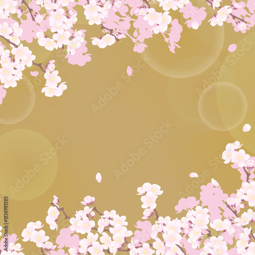 さくらのフレーム⑱正方形_上下_黄土色_影