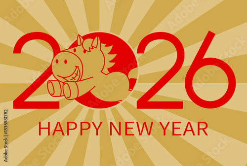 2026年午年　年賀状テンプレート（馬のキャラクターM）