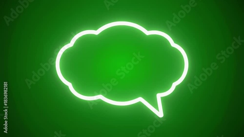 Pulsing White Cloud Outline, Rhythmic Motion Neon Text Bubble Green Screen Overlay