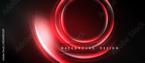 Dark background features glowing red concentric circles. Text reads background design. Modern abstract visual presentation.