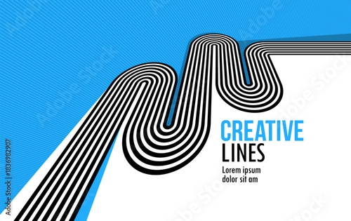 Creative lines vector abstract background, 3D perspective linear graphic design composition, stripes in dimensional rotation poster or banner.