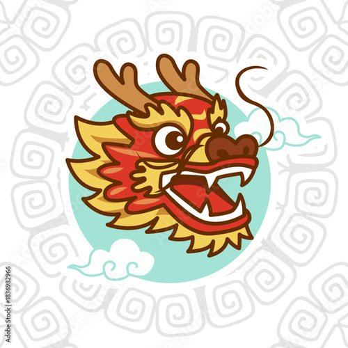 Vibrant Cartoon Chinese Dragon Head Illustration