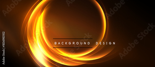Abstract orange swirls form circular design. Dark background emphasizes glowing effect. Text reads background design. Simple, modern aesthetic.