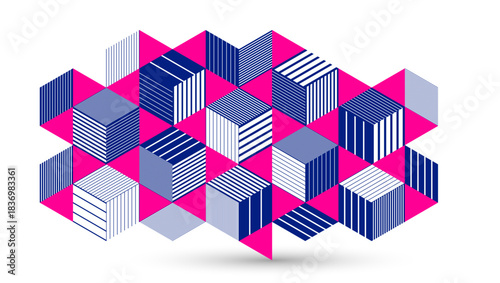 3D isometric cubic design vector geometric abstract background, modern city abstraction theme, construction buildings and blocks look like shapes, polygonal style.