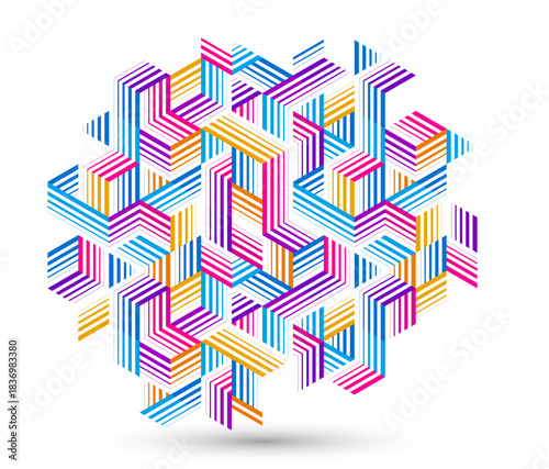 3D isometric cubic design vector geometric abstract background, modern city abstraction theme, construction buildings and blocks look like shapes, polygonal style.
