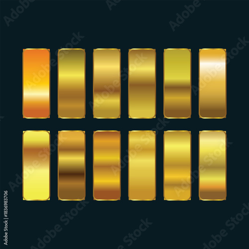 A colorful 3D gold bar set vector illustration with a shiny green symbol icon for web design
