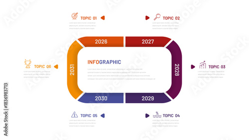  6 stage timeline infographic for presentation with editable business icons