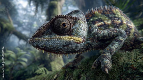 Exotic and beautiful green panther chameleon