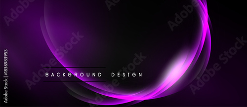 Dark purple abstract waves create dynamic background. Smooth gradients, elegant design, modern aesthetic. Minimalist composition, striking visual impact.