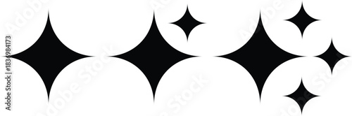 black sparkle stars twinkle effect icons in various sizes for shine and magic decoration isolated on white background.