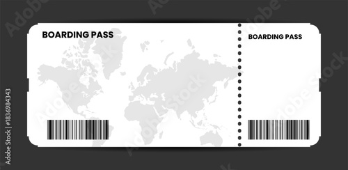 Airline boarding pass ticket template. Airplane ticket with barcode. Air ticket icon. Vector illustration isolated, black white colors