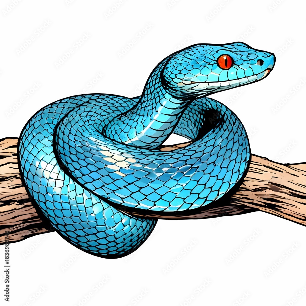Fototapeta premium blue viper snake closeup face head viper snake blue insularis illustration