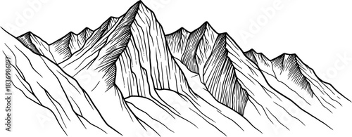 alpine majesty stylized summit silhouettes evoking timeless adventure and exploration, isolated on transparent background