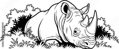 ancient spirit of the plains a rhinos resilient grace among the foliage, isolated on transparent background