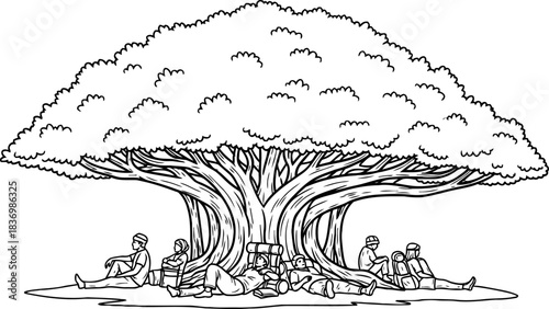 ancient wisdoms embrace finding collective respite on lifes enduring journey, isolated on transparent background