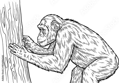 arboreal kinship a chimpanzees thoughtful engagement with natures heartbeat, isolated on transparent background