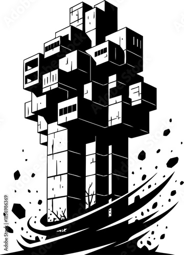 architectural echoes the constructive chaos of a reimagined urban future, isolated on transparent background