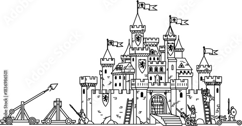 bastion under siege a graphic chronicle of medieval battle and enduring defense, isolated on transparent background