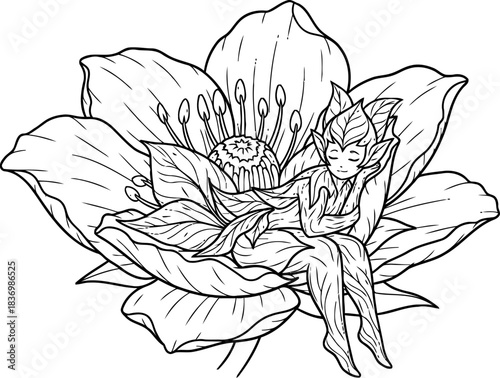 botanical lullaby a leaf sprites tranquil slumber within natures bloom, isolated on transparent background