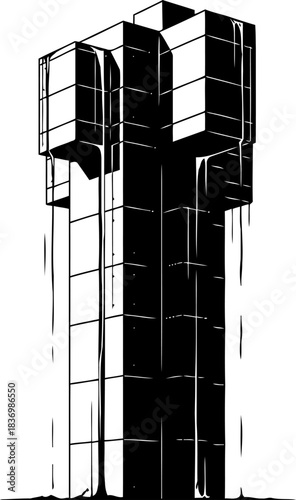 brutalist echoes concrete dreams melting into a stylized urban descent, isolated on transparent background