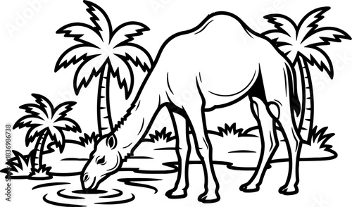 desert odyssey a thirsty camels sacred moment at the watering hole, isolated on transparent background