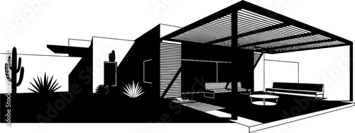 desert modernism sleek lines defining a tranquil, sustainable living space, isolated on transparent background