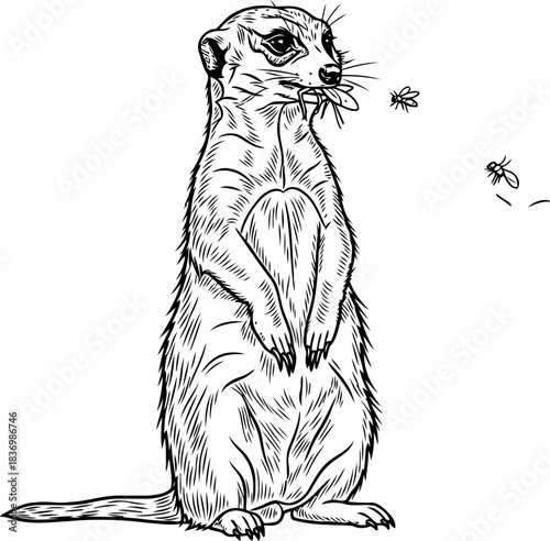 desert watchers keen eye opportunistic meerkat seizes a moment of sustenance, isolated on transparent background