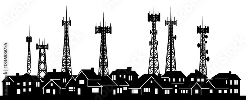 digital horizons ubiquitous towers weaving modern connectivity into residential life, isolated on transparent background