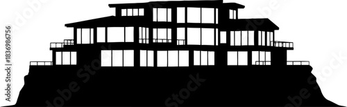 dream elevation contemporary estate silhouette on a dramatic vantage point, isolated on transparent background