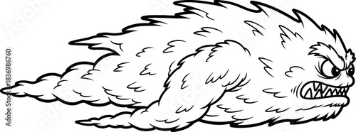 dynamic cloud creature expressing cartoon fury with untamed, spirited energy, isolated on transparent background