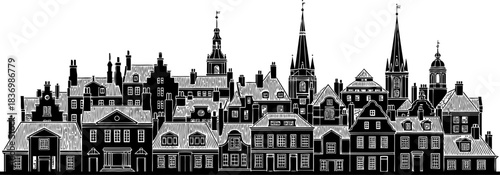 echoes of cobblestone lanes a timeless urban tapestry in monochrome, isolated on transparent background
