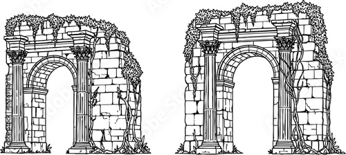 echoes of empires where stone endures, veiled by natures persistent grace, isolated on transparent background