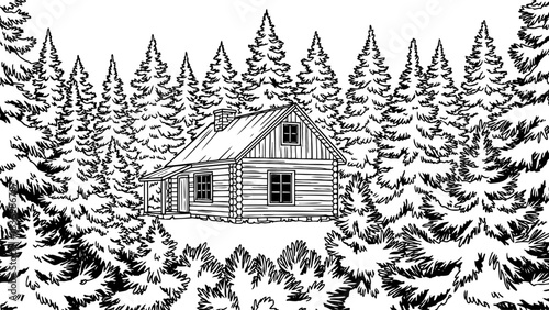 echoes of serenity forest cabin, a quiet havens timeless charm, isolated on transparent background