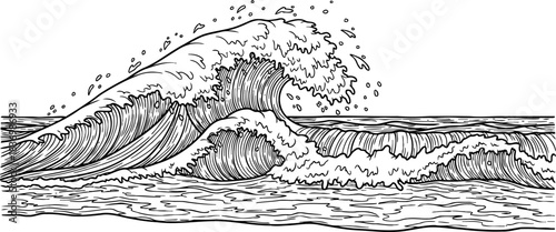 eternal flow the oceans spirited dance etched in striking graphic detail, isolated on transparent background