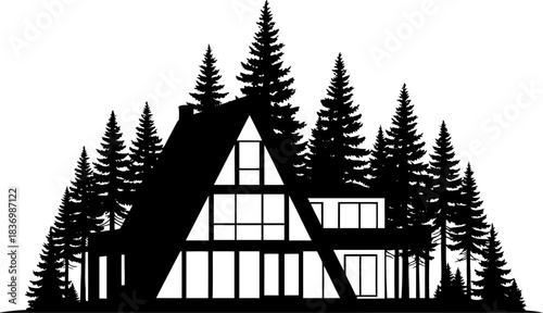 geometric sanctuary aframe cabins bold lines harmonize with forests timeless embrace, isolated on transparent background
