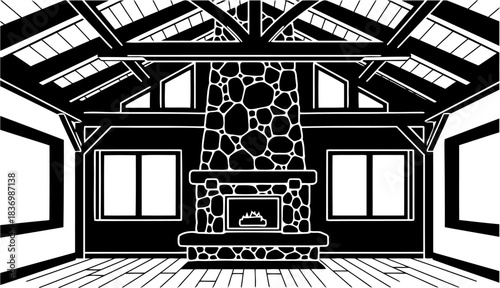 graphic hearth sanctuary modern cabin lines embracing rustic comfort and design essence, isolated on transparent background