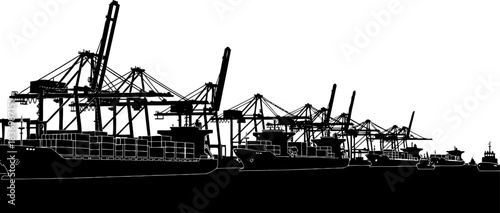 harbor leviathans silent sentinels powering global commerce in bold silhouette, isolated on transparent background