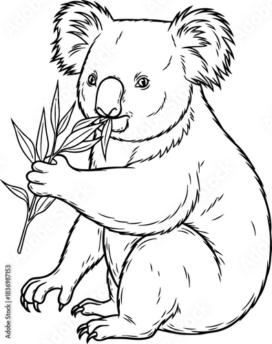 gum leaf gourmand charming koala captivated by natures delicate bounty, isolated on transparent background