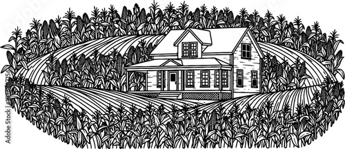harvest home a classic farmhouse, emblem of abundance and pastoral heritage, isolated on transparent background