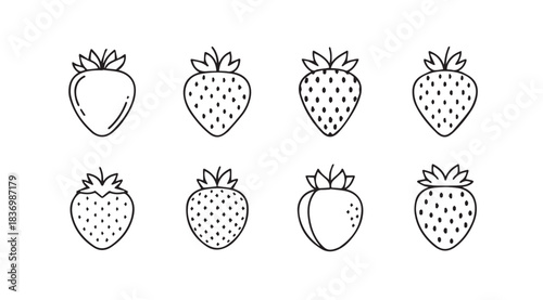 Hand-drawn sketchy strawberries collection featuring varied stages of detail and texture vector