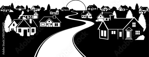 lanes of life a stylized vision of community growth under a gentle sun, isolated on transparent background