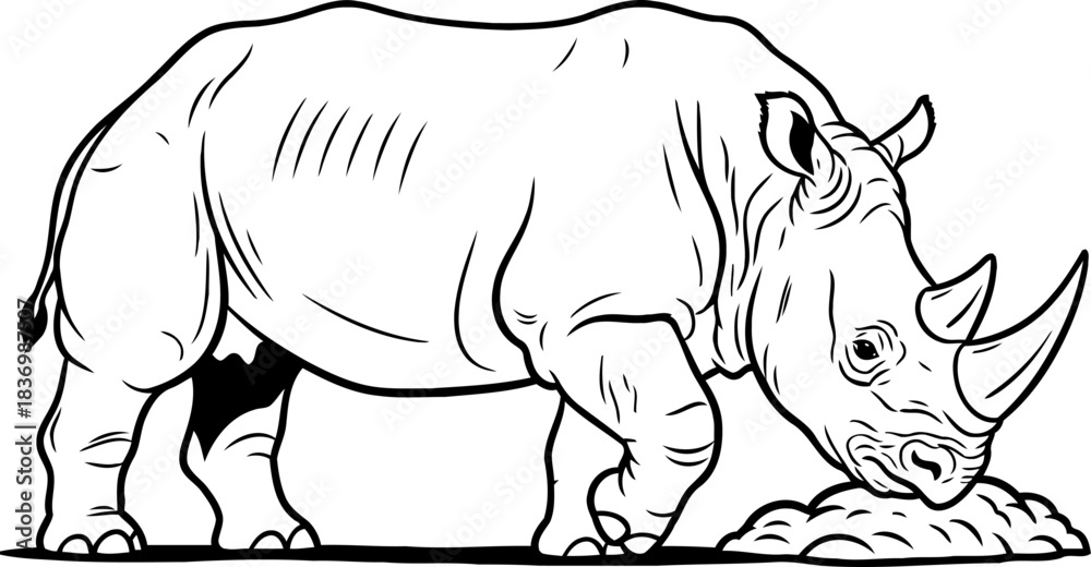 Fototapeta premium monochrome majesty rhino illustrating untamed power and enduring african spirit, isolated on transparent background
